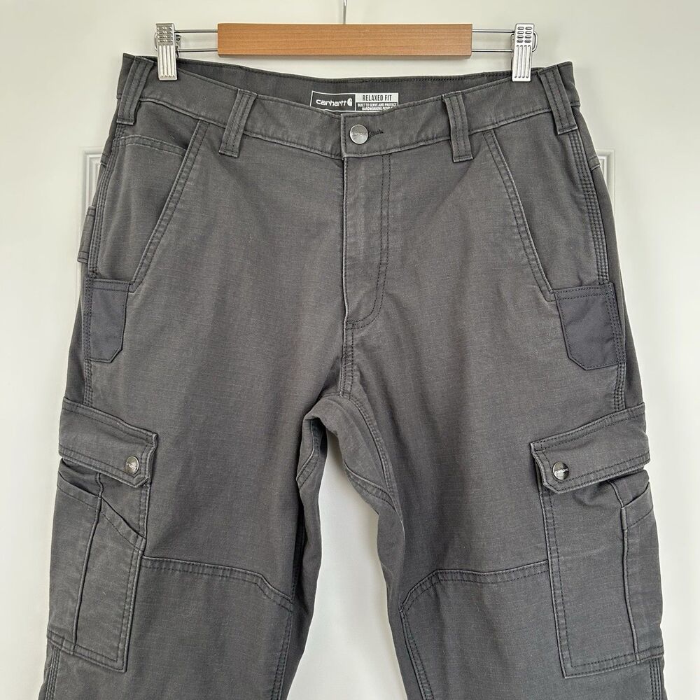 Carhartt Fleece Lined Cargo Pants Mens 34x30 Gray Ripstop Work BN5491-M Relaxed